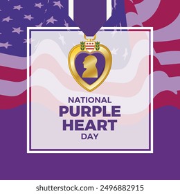 National Purple Heart Day poster vector illustration. Purple Heart United States military decoration medal icon. Template for background, banner, card. August 7 each year. Important day
