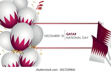 National Qatar day, December 18, Qatar flag, flags, balloons and ribbons, Realistic vector for Qatar day.