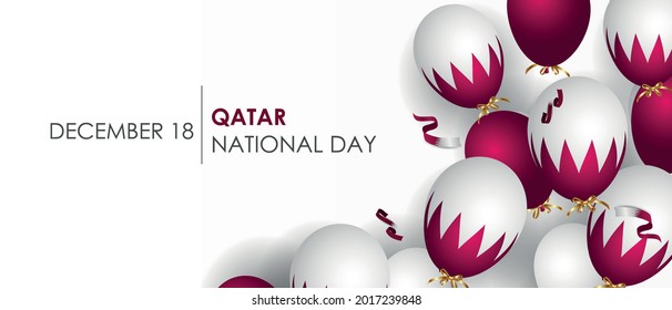 National Qatar day, December 18, Qatar flag, flags, balloons and ribbons, Realistic vector for Qatar day.