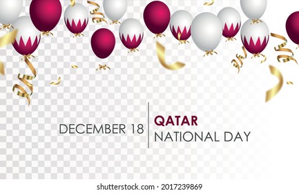 National Qatar day, December 18, Qatar flag, flags, balloons and ribbons, Realistic vector for Qatar day.