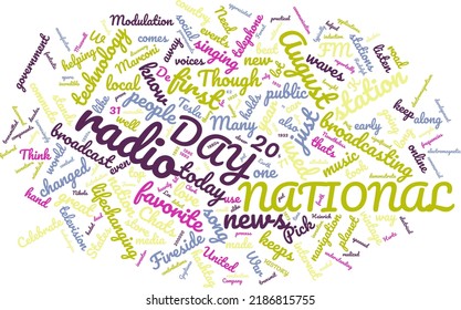 National Radio Day 20 August Word Cloud In Vector Art Creative Colourful White Back Ground