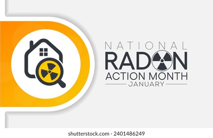 Der Aktionsmonat Radon wird jedes Jahr im Januar beobachtet, um alle zu drängen, ihre Gesundheit zu schützen, indem die Innenluft in Heimen und Schulen für Radon getestet wird. Vektorgrafik