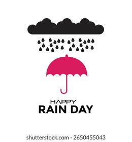 National Rain Day celebrated on July 29th. Cute illustration featuring a pink umbrella, clouds, and raindrops. Perfect for weather-themed designs, seasonal graphics, kids art, and celebration posters.