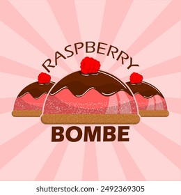Anuncio de alimentos del Día Nacional de la Frambuesa Bombe.  Deliciosos pasteles llamados frambuesa bomba sobre fondo rosa para celebrar el 11 de agosto