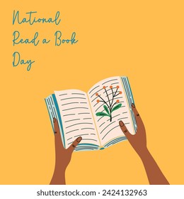 National Read a Book Day. Cute background with open book. Banner Template Design. Hand drawn vector Illustration.

