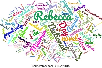National Rebecca Day 9 August Word Cloud In Vector Art Creative Colourful White Back Ground
