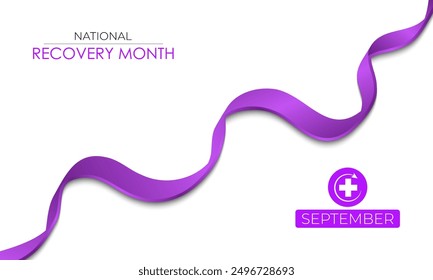 National Recovery Month is observed every September in the United States to raise awareness about mental health and substance use.Calligraphy Realistic Teal Ribbon. Banner poster, flyer and background