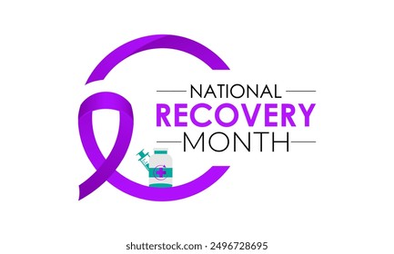 National Recovery Month is observed every September in the United States to raise awareness about mental health and substance use.Calligraphy Realistic Teal Ribbon. Banner poster, flyer and background