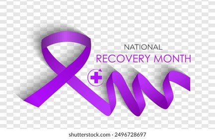 National Recovery Month wird jeden September in den Vereinigten Staaten beobachtet, um das Bewusstsein über psychische Gesundheit und Substanzgebrauch zu erhöhen.Calligraphy Realistic Teal Ribbon. Bannerplakat, Flyer und Hintergrund