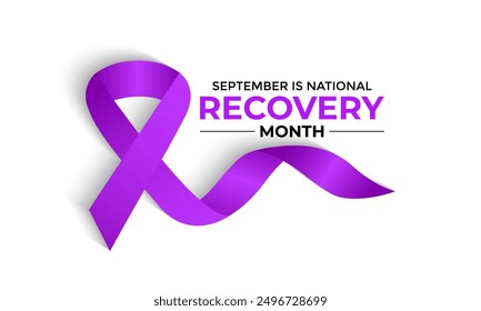 National Recovery Month wird jeden September in den Vereinigten Staaten beobachtet, um das Bewusstsein über psychische Gesundheit und Substanzgebrauch zu erhöhen.Calligraphy Realistic Teal Ribbon. Bannerplakat, Flyer und Hintergrund