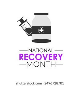 National Recovery Month is observed every September in the United States to raise awareness about mental health and substance use.Calligraphy Realistic Teal Ribbon. Banner poster, flyer and background