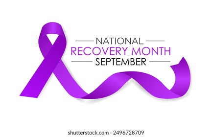 National Recovery Month wird jeden September in den Vereinigten Staaten beobachtet, um das Bewusstsein über psychische Gesundheit und Substanzgebrauch zu erhöhen.Calligraphy Realistic Teal Ribbon. Bannerplakat, Flyer und Hintergrund