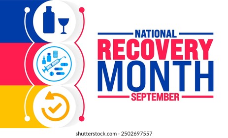 National Recovery Month is observed every year in September. Holiday concept. Template for background, banner, card, poster, placard, design template with unique shapes with standard color.