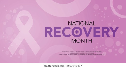 National Recovery Month is observed every September in the United States to raise awareness about mental health and substance use.Calligraphy Realistic Teal Ribbon. Banner poster, flyer and background