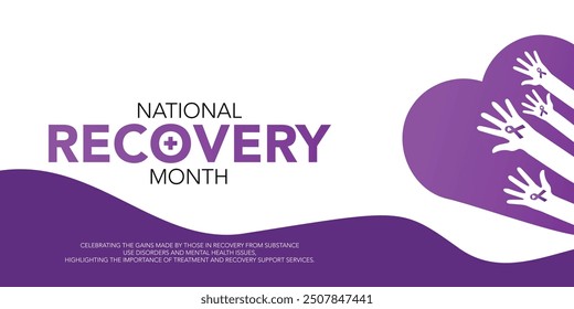 National Recovery Month is observed every September in the United States to raise awareness about mental health and substance use.Calligraphy Realistic Teal Ribbon. Banner poster, flyer and background