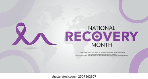 O Mês da Recuperação Nacional é observado todo mês de setembro nos Estados Unidos para aumentar a conscientização sobre a saúde mental e o uso de substâncias.Caligrafia Realista Teal Ribbon. Cartaz, folheto e fundo da faixa
