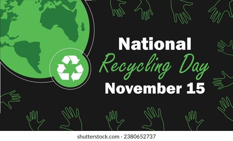 National Recycling Day  vector banner design with geometric shapes and vibrant colors on a horizontal background. Happy National Recycling Day modern minimal poster.