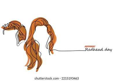 National red head day line art for poster and banner design. Continuous line drawing of make and female red heads. November celebration. Rare hair color shines brighter. Vector