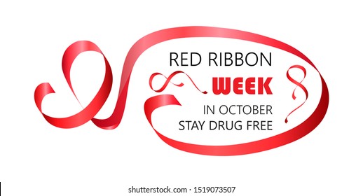 National Red Ribbon Week is organized annually in the end October. Stay drug free text. An alcohol, tobacco and violence prevention in society. Campaign to help drug addicts. Flat concept for banner.