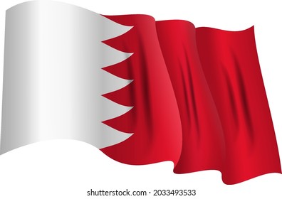 National Red and white flag of the Kingdom of Bahrain. Waving banner. Vector Illustration