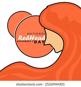 National Redhead Day feiern am 5. November. Abbildung einer rothaarigen Frau auf weißem Hintergrund.