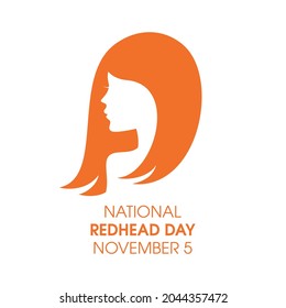 Nationaler Rotkopfvektor. Schöne junge Frau Gesicht Profil einfache Symbol Vektorgrafik. Frau mit langem rotem Haar Silhouette Vektor. Redhead Day Poster, 5. November. Wichtiger Tag