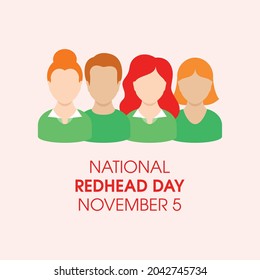 National Redhead Day vector. Redhead man and woman face avatar icon vector. People with red hair vector. Redhead Day Poster, November 5. Important day