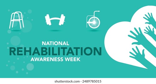 National Rehabilitation awareness week is observed every year in September, it is a branch of medicine that aims to enhance and restore functional ability and quality of life. Vector illustration