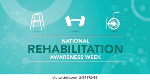 National Rehabilitation awareness week is observed every year in September, it is a branch of medicine that aims to enhance and restore functional ability and quality of life. Vector illustration