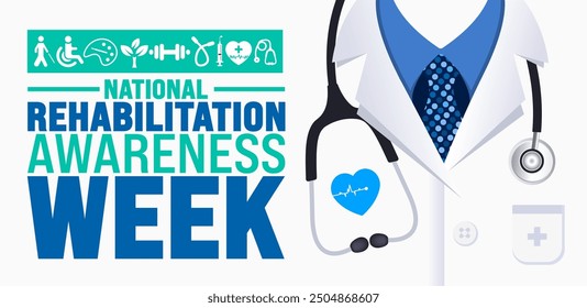 National Rehabilitation Awareness Week is observed every year in September. Holiday concept. Template for background, banner, card, poster, placard, design template with unique shapes.