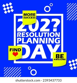 National Resolution Planning Day event banner. Bold text and some sticker notes in a frame on blue background to celebrate on December 30th