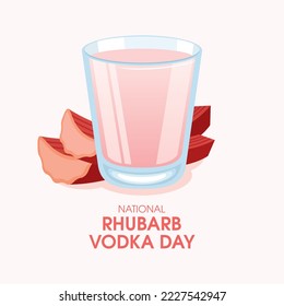 National Rhubarb Vodka Day vector. Pink rhubarb vodka in a shot glass icon vector. Alcoholic drink drawing. Every first Saturday in December. Important day