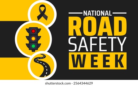 National Road safety week background banner or poster design template. observed every year in January. Holiday concept. Use to any Template, card, poster, placard, template.