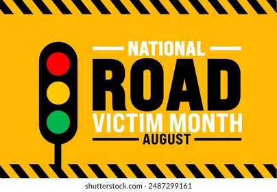 Der National Road Victim Month wird jedes Jahr im August begangen. Festliche Musik. Vorlage für Hintergrund, Banner, Karte, Poster, Plakat, Design-Vorlage mit einzigartigen Formen mit Standardfarbe.