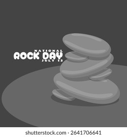 National Rock Day to celebrate on July 13th. Pile of oval river stones with bold text on dark gray background. Nature material background.