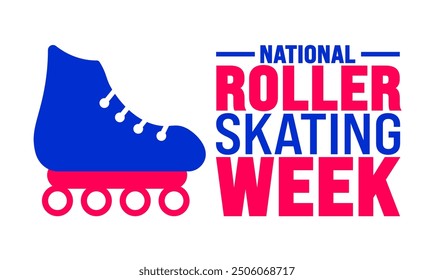 National Roller Skating Week is observed every year in September. Holiday concept. Template for background, banner, card, poster, placard, design template with unique shapes with standard color.