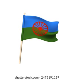 National Roma flag. Red dharmachakra on half green half blue background. Vector illustration
