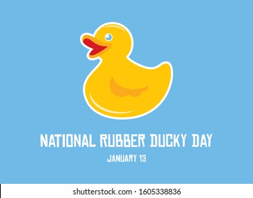 National Rubber Ducky Day Vector. Yellow Plastic Duck Vector. Yellow Rubber Duck Isolated On A Blue Background. Rubber Ducky Day Poster, January 13