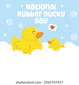 National rubber ducky day vector design. Suitable for flat design graphic illustration for social media ads, flyer design, flat illustration, banner, template, poster, etc
