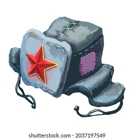 National russian hat with star in vector isolated on the white background