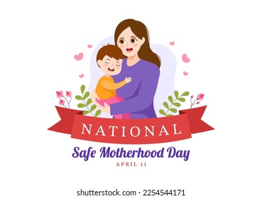 National Safe Motherhood Day on April 1 Illustration with pregnant Mother and Kids for Web Banner or Landing Page in Flat Cartoon Hand Drawn Templates