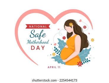 National Safe Motherhood Day on April 1 Illustration with pregnant Mother and Kids for Web Banner or Landing Page in Flat Cartoon Hand Drawn Templates