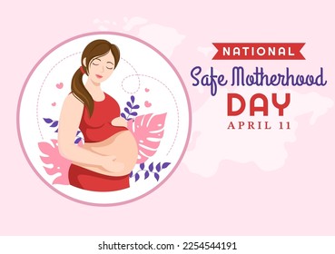 National Safe Motherhood Day on April 1 Illustration with pregnant Mother and Kids for Web Banner or Landing Page in Flat Cartoon Hand Drawn Templates