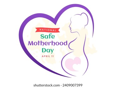 National Safe Motherhood Day Vector Illustration on 11 April with Pregnant Mother and Kids for the Healthcare of Women and Maternity Facilities