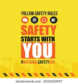 National Safety Day, 4th March Social Media Post Design Vector Template. Real Estate Safety Concept