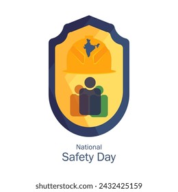 National Safety Day India, vector illustration. Safety helmet, shield and India map concept design.