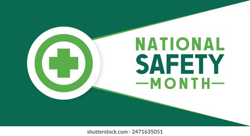 In: National Safety Month in June. Jährlich einen Monat lang in den Vereinigten Staaten gefeiert. Warnung vor unbeabsichtigten Verletzungen bei der Arbeit, zu Hause oder unterwegs. Sicherheitskonzept. Poster, Karte, Banner und Hintergrund