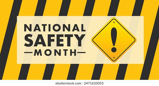 National Safety Month in June. Annual month-long celebrated in United States. Warning of unintentional injuries at work, at home, on the road. Safety concept. Poster, card, banner and background
