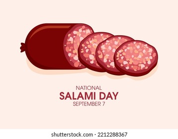 National Salami Day vector. Sliced salami icon vector. Meat sausage slice drawing. September 7. Important day