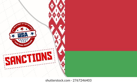 National Sanctions Concept with Belarus Flag and Industrial Padlock on Cargo Container. Symbolizing International Trade Restrictions Asset Freezes and Diplomatic Pressure